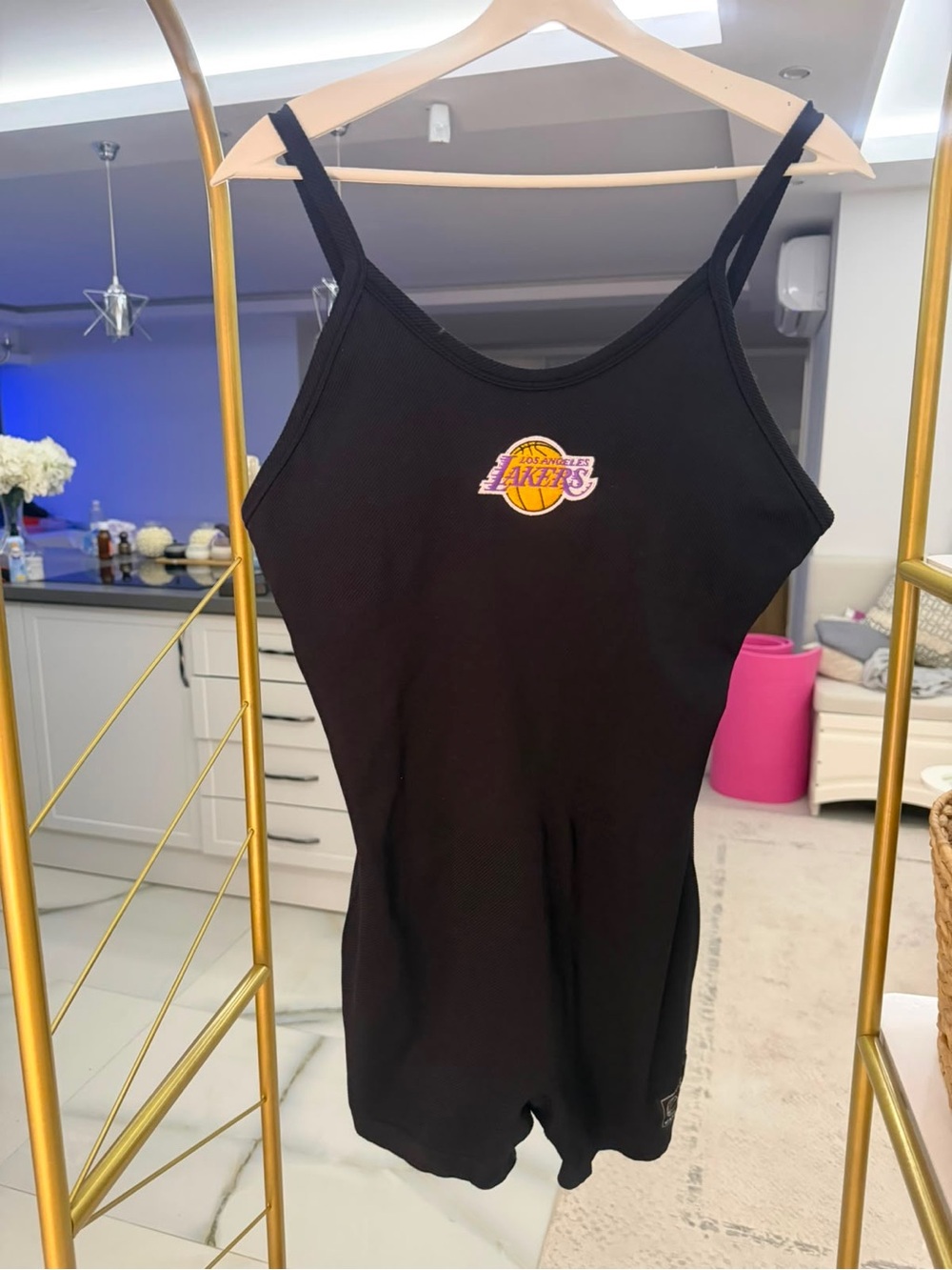Women’s LA Lakers Black Ribbed Romper Stretch Unitard